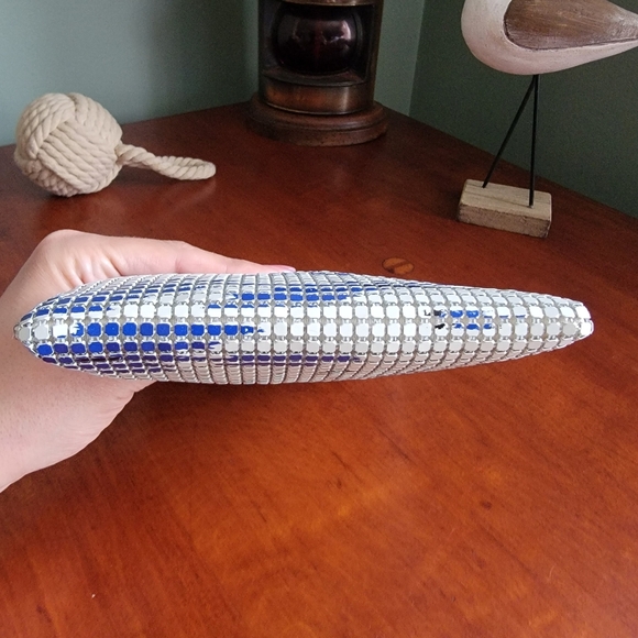Felix Rey New York Metal Mesh Evening Clutch Purse White Blue Black - Picture 7 of 9